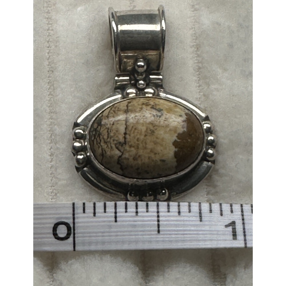 Picture Jasper Oval Cabochon Pendant Horizontal Setting of 925 Silver Pre-Owned